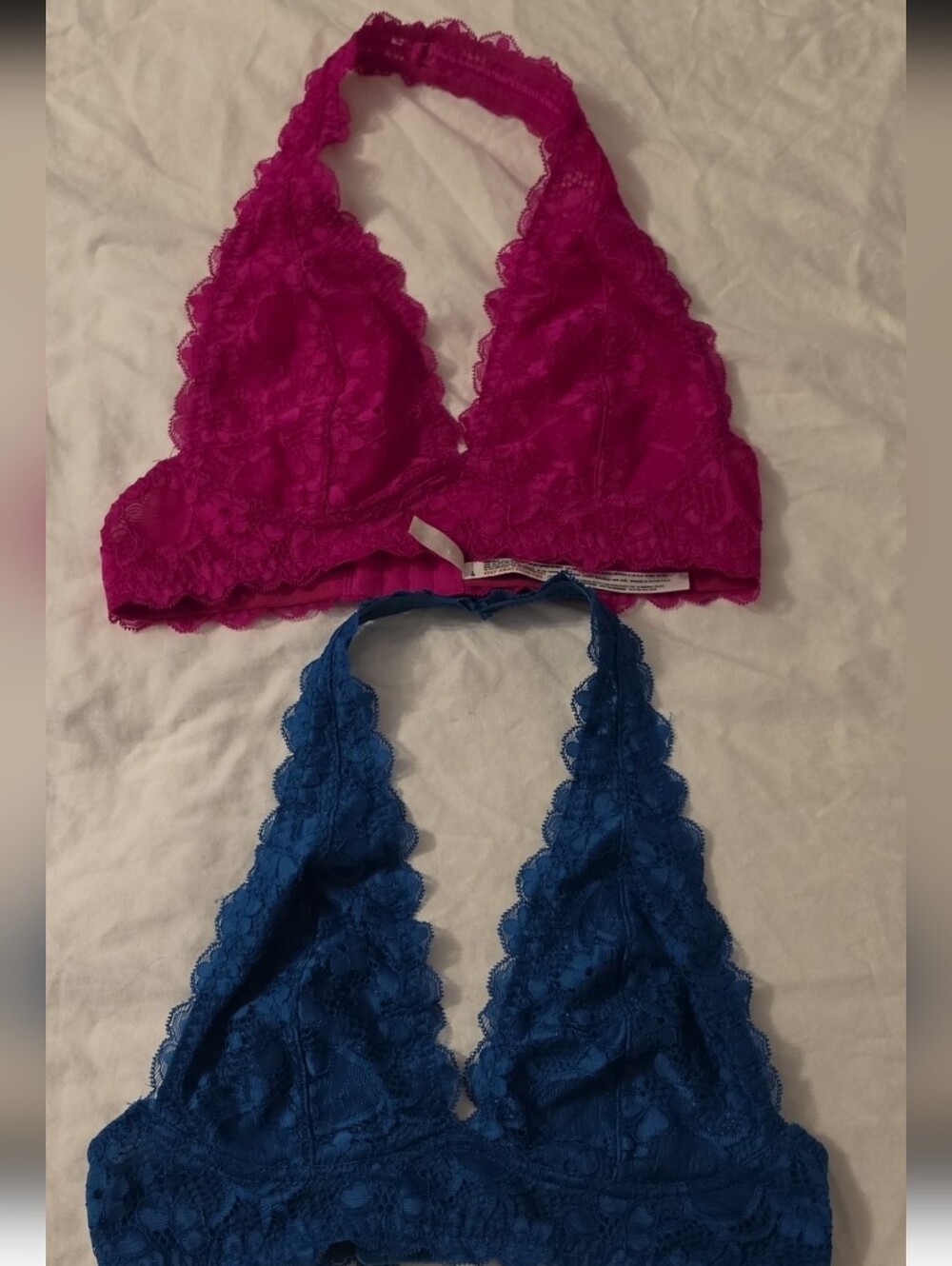 Lace Halter Bralette - Fuchsia and Blue